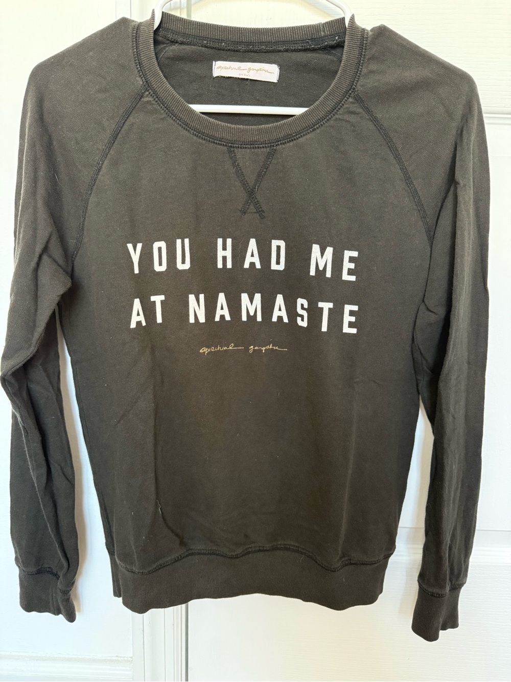 Spiritual Gangster Women’s Black Crewneck 'You Had Me At Namaste' Sweatshirt
